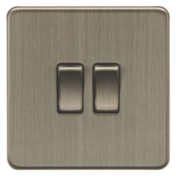 Knightsbridge Screwless 10AX 2-Gang 2-Way Light Switch  Antique Brass