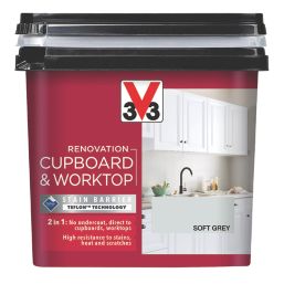 V33 Renovation Cupboard & Worktop Paint Satin Soft Grey 750ml