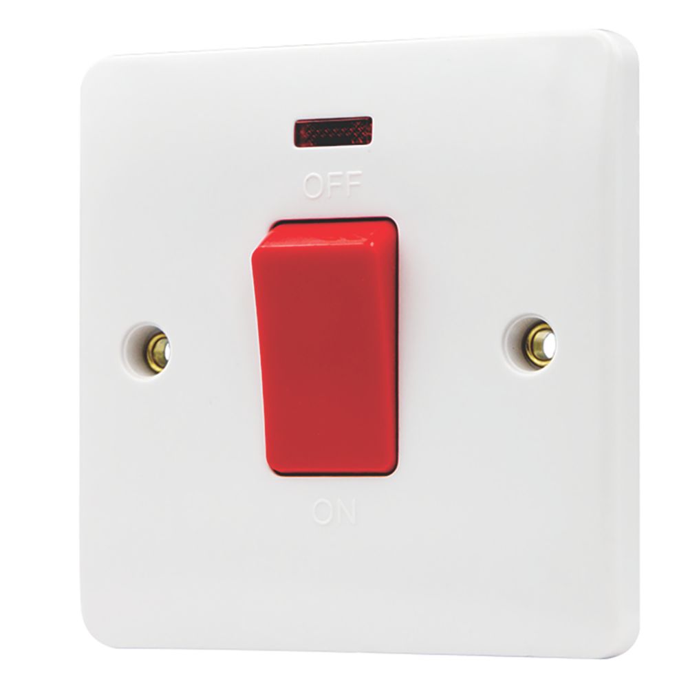 BG Gloss white Cooker switch & socket with neon & White inserts