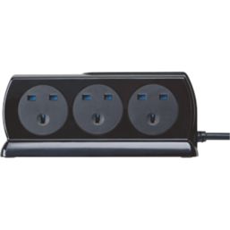 Masterplug 13A 6-Gang Switched Surge-Protected Extension Lead + 3.1A 2-Outlet Type A USB Charger Gloss Black 2m
