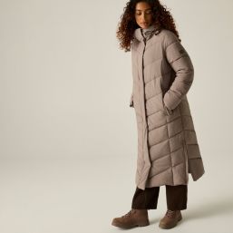 Regatta Eloria Womens Hooded Long Quilted Coat Mocha - 4S8 Size 10