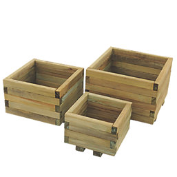 Forest Kendal Square Planter Set Natural Wood 500mm x 500mm x 330mm 3 Pieces