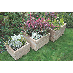 Forest Kendal Square Planter Set Natural Wood 500mm x 500mm x 330mm 3 Pieces