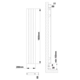 Flomasta  1800mm x 288mm 2133BTU Matt Charcoal Vertical Designer Radiator