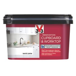 V33 Renovation Cupboard & Worktop Paint Satin White 2Ltr