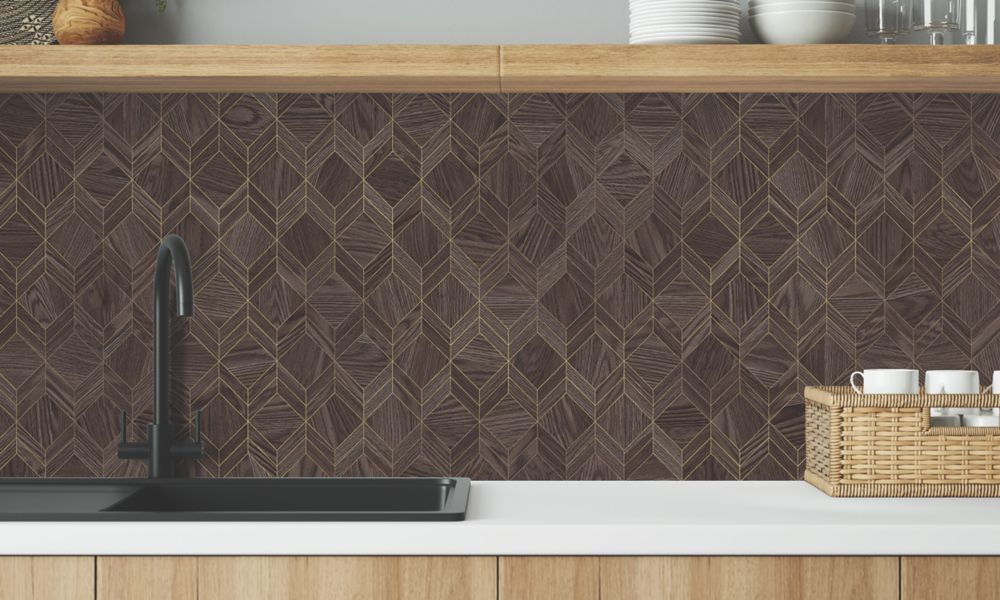 Wilsonart Parquet Walnut Brown / Gold Mid-Rise Splashback 3050mm x 600mm x 4mm