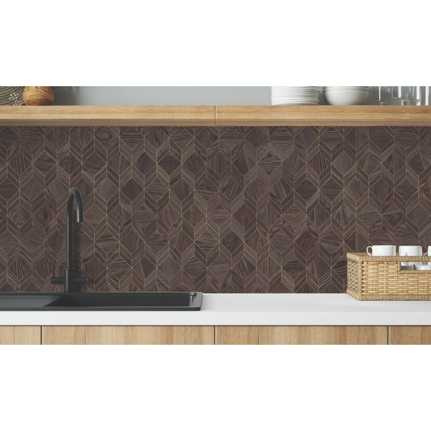 Wilsonart Parquet Walnut Brown/Gold Mid-Rise Splashback 3050mm x 600mm x 4mm (696JL)