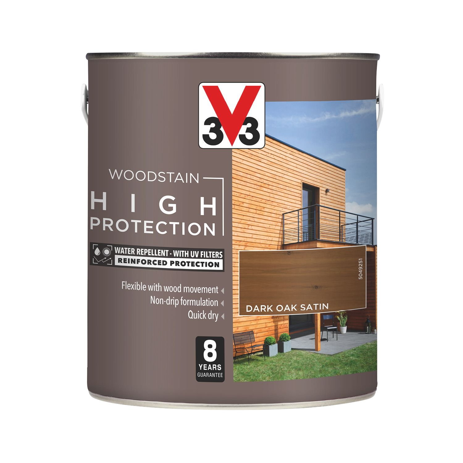 V33 2.5Ltr Dark Oak Satin Water-Based Exterior Wood Stain (696JY)