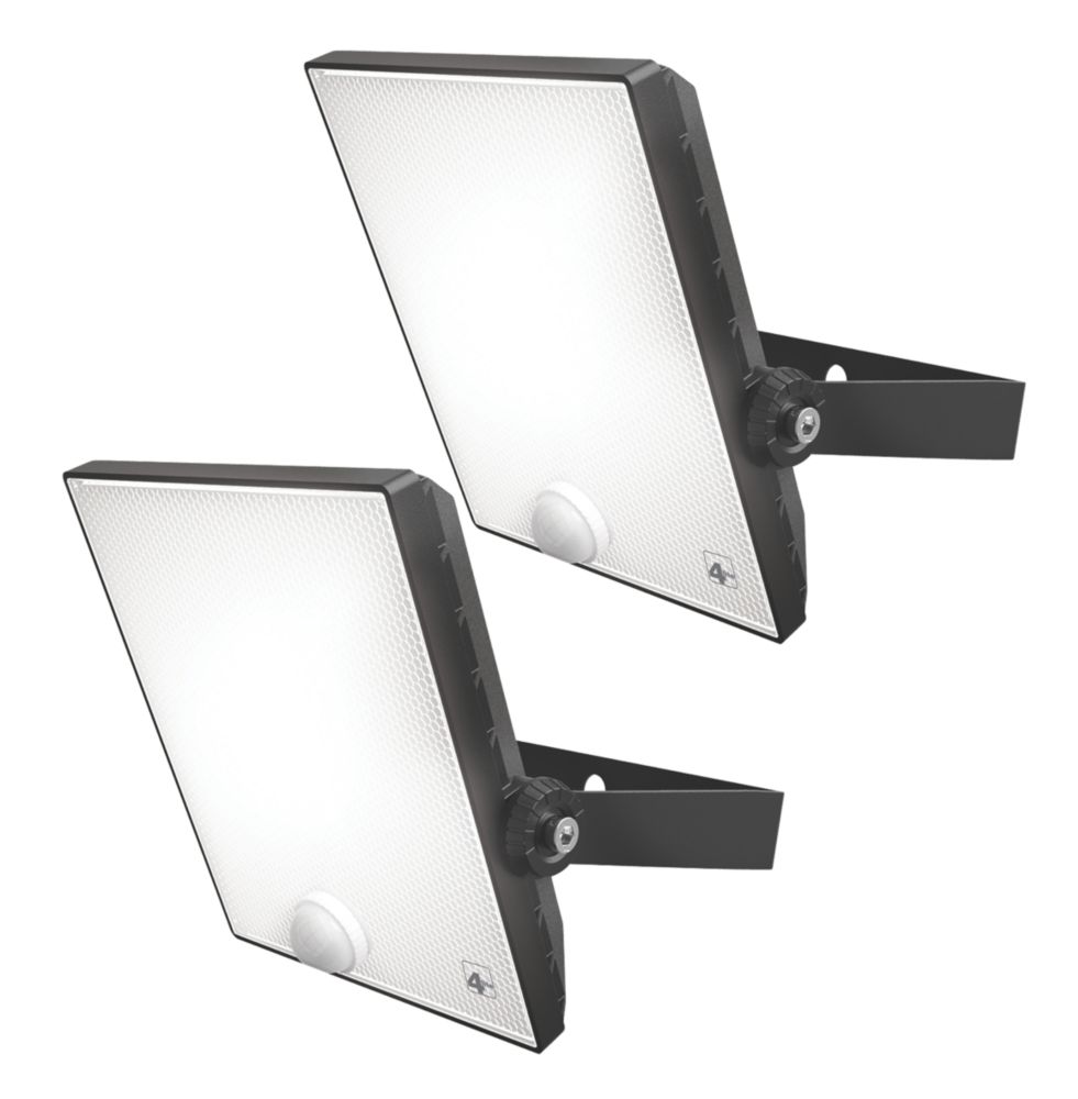 4lite Outdoor LED Floodlight With PIR Sensor Black 20W 1581lm 2 Pack