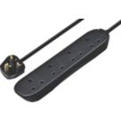 Masterplug 13A 4-Gang Unswitched  Extension Lead Black 5m