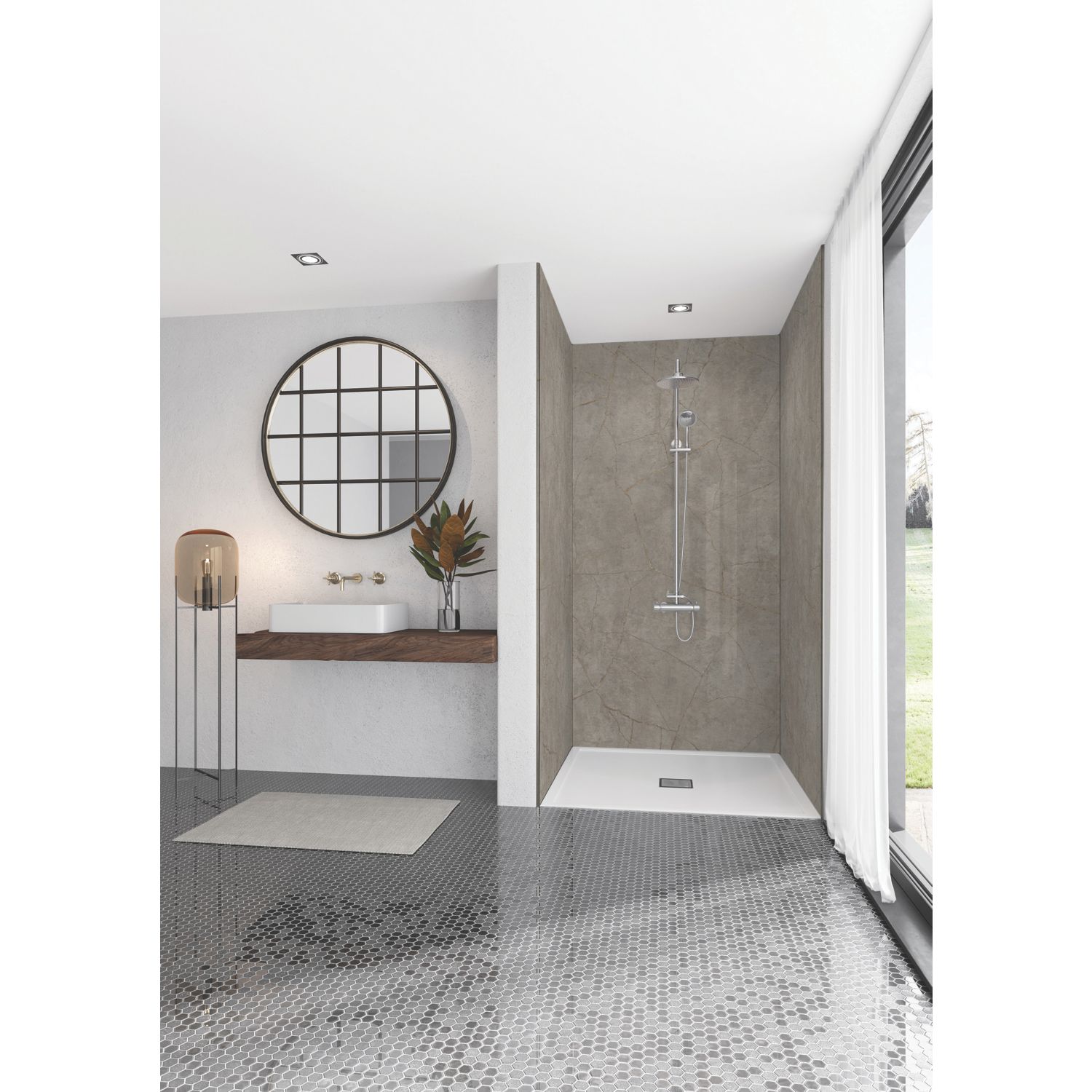 Splashwall Gold Stone Bathroom Wall Panel Gloss Grey 2420mm x 600mm x 10mm (697KU)