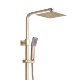 Maine HP/Combi Flexible Exposed Brushed Brass Thermostatic Square Bar Mixer Shower with Riser Handset & Overhead Outlet