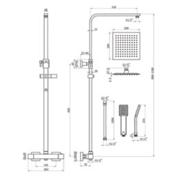 Maine HP/Combi Flexible Exposed Brushed Brass Thermostatic Square Bar Mixer Shower with Riser Handset & Overhead Outlet