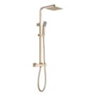 Maine HP/Combi Flexible Exposed Brushed Brass Thermostatic Square Bar Mixer Shower with Riser Handset & Overhead Outlet