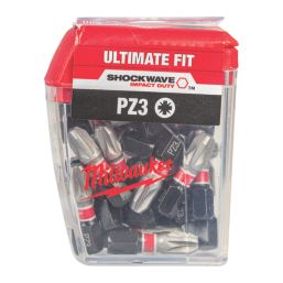 Milwaukee Shockwave 1/4" 25mm Hex Shank PZ3 Impact Screwdriver Bits 25 Piece Set