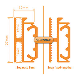 Sekosnap White 3mm H-Connector Fix Bar 3000mm x 27mm