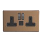 Varilight  13A 2-Gang SP Switched Socket + 3A 45W 2-Outlet Type C USB Charger Brushed Bronze with Black Inserts