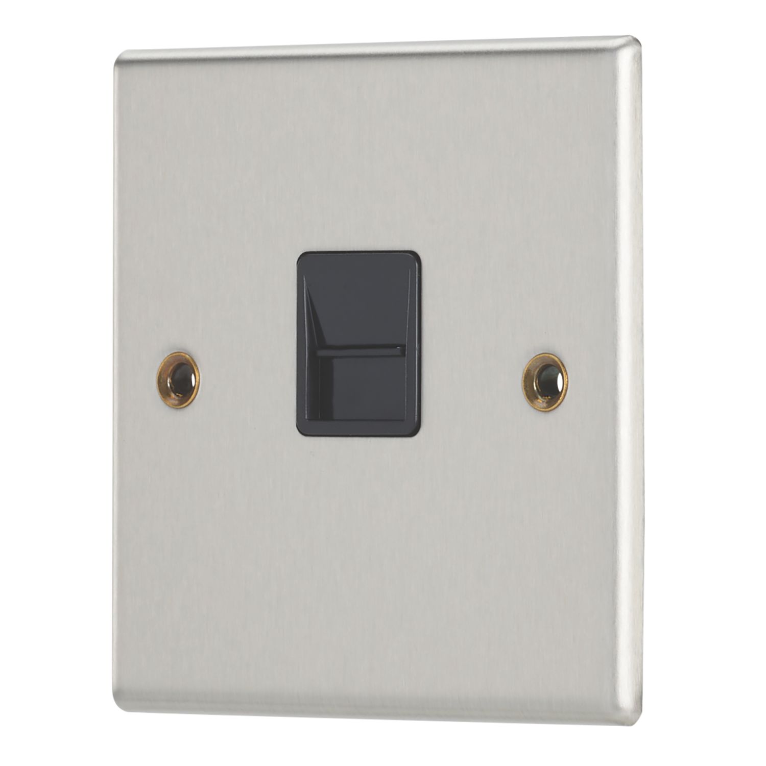 Contactum iConic 1-Gang Master Telephone Socket Brushed Steel with Black Inserts (698RR)