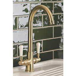 Streame by Abode Keswick Swan Neck Dual-Lever Mono Mixer Brushed Brass
