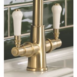 Streame by Abode Keswick Swan Neck Dual-Lever Mono Mixer Brushed Brass