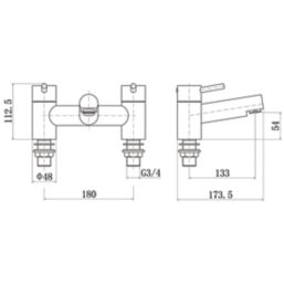 ETAL Juke Polished Chrome 112mm Deck Mounted Lever 2 Tap Holes Bath Mixer Tap