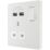 British General Evolve 13A 1-Gang SP Switched Socket + 2.1A 2-Outlet Type A USB Charger Pearlescent White with White Inserts