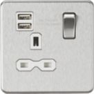 Knightsbridge  13A 1-Gang SP Switched Socket + 2.4A 12W 2-Outlet Type A USB Charger Brushed Chrome with White Inserts