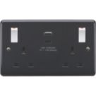 Knightsbridge Part M 13A 2-Gang SP Switched Socket + 4.8A 24W 2-Outlet Type A & C USB Charger Anthracite
