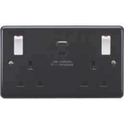 Knightsbridge Part M 13A 2-Gang SP Switched Socket + 4.8A 24W 2-Outlet Type A & C USB Charger Anthracite