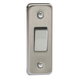 Varilight  10A 1-Gang 2-Way Architrave Light Switch  Brushed Steel with Colour-Matched Inserts