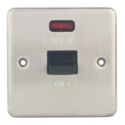 Hager Sollysta WRDP50NBSB 50A 1-Gang 2P+E Control Switch Brushed Steel with LED with Black Inserts