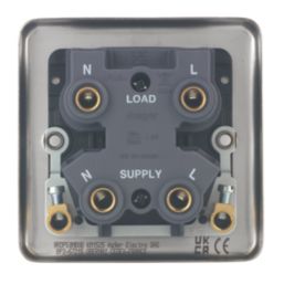 Hager Sollysta WRDP50NBSB 50A 1-Gang 2P+E Control Switch Brushed Steel with LED with Black Inserts