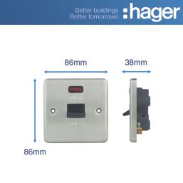 Hager Sollysta WRDP50NBSB 50A 1-Gang 2P+E Control Switch Brushed Steel with LED with Black Inserts