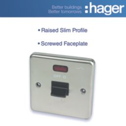Hager Sollysta WRDP50NBSB 50A 1-Gang 2P+E Control Switch Brushed Steel with LED with Black Inserts