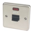 Hager Sollysta WRDP50NBSB 50A 1-Gang 2P+E Control Switch Brushed Steel with LED with Black Inserts