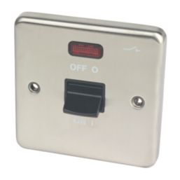 Hager Sollysta WRDP50NBSB 50A 1-Gang 2P+E Control Switch Brushed Steel with LED with Black Inserts