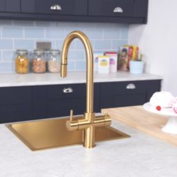 ETAL Cygne Pull-Out Style 3-in-1 Instant Boiling Water Kitchen Tap Brushed Brass