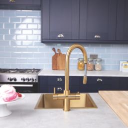 ETAL Cygne Pull-Out Style 3-in-1 Instant Boiling Water Kitchen Tap Brushed Brass