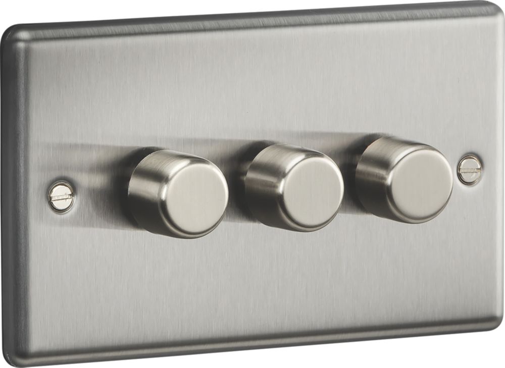 Knightsbridge 3Gang 2Way LED Dimmer Switch Brushed Chrome Screwfix