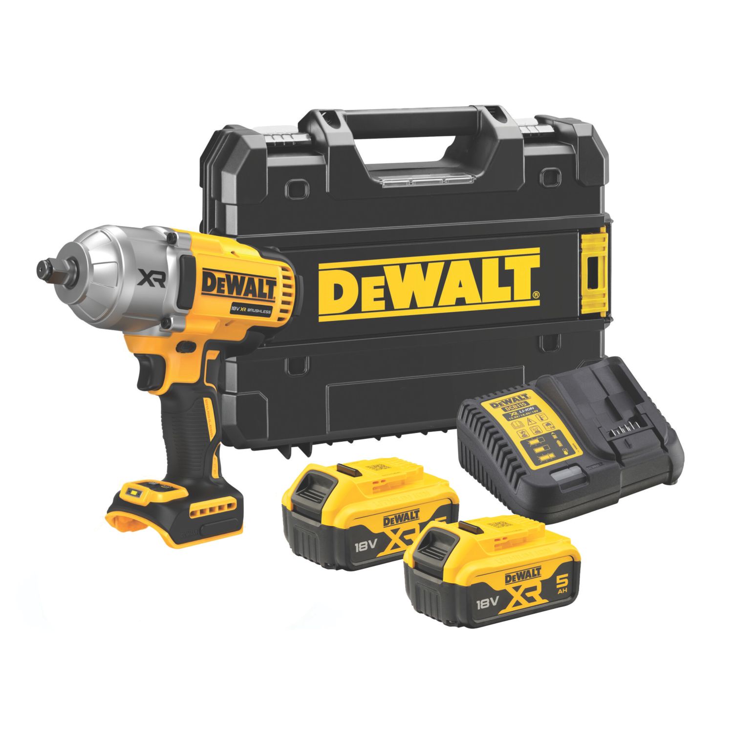 DEWALT DCF900P2T-GB 18V 2 x 5.0Ah Li-Ion XR Brushless Cordless 1/2" Hog Ring High Torque Impact Wrench (700VN)