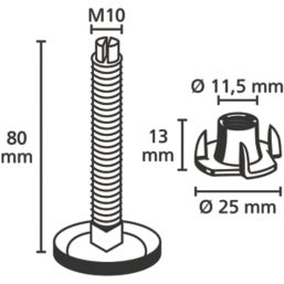 Suki Levelling Foot M10 x 80mm 2 Pack