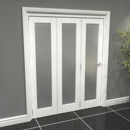 Green & Taylor  3-Door 1-Frosted Light Primed White Wooden Shaker Internal Bi-Fold Door 2060mm x 1674mm
