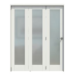 Green & Taylor  3-Door 1-Frosted Light Primed White Wooden Shaker Internal Bi-Fold Door 2060mm x 1674mm