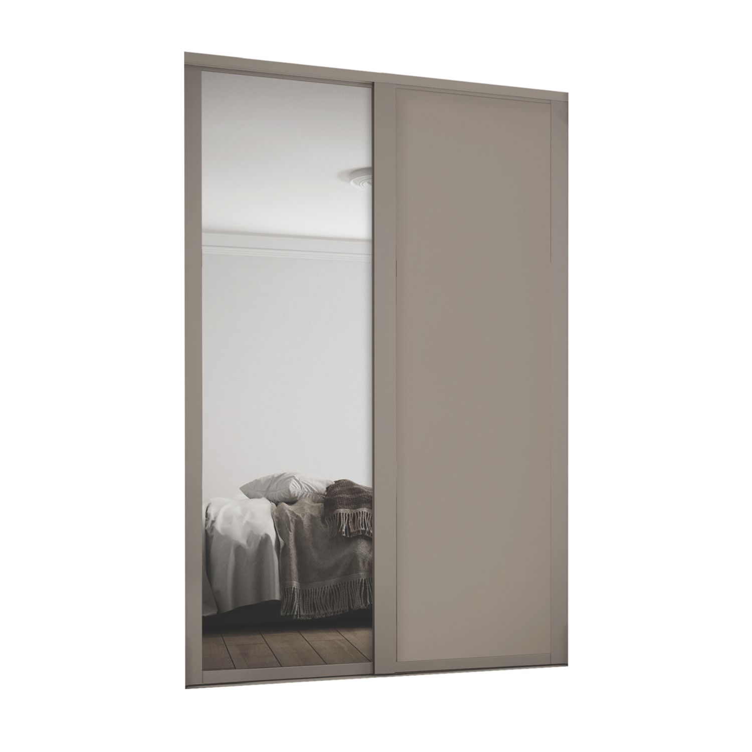 Spacepro Shaker 2-Door Sliding Wardrobe Door Kit Stone Grey Frame Stone Grey / Mirror Panel 1145mm x 2260mm (702GK)