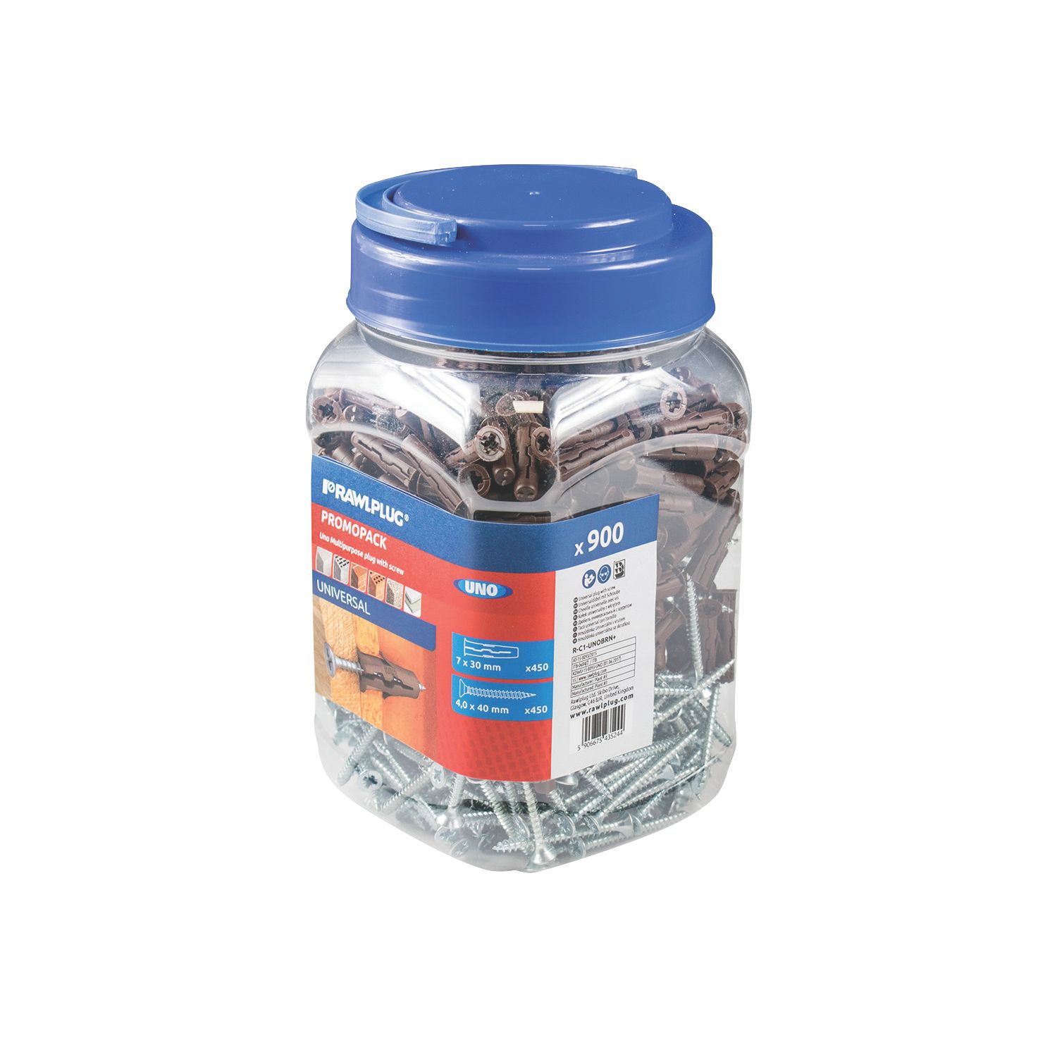Rawlplug Uno Wall Plugs & Screws 7mm x 30mm 450 Pack (702HV)