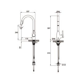 Clearwater Amelio AML10BN Battery-Powered Sensor Tap with Twin Spray Pull-Out  Brushed Nickel PVD