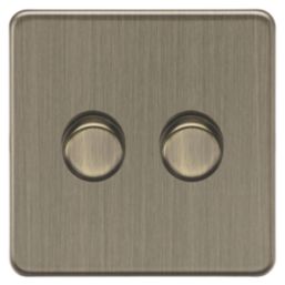 Knightsbridge Screwless 2-Gang 2-Way LED Dimmer Switch  Antique Brass