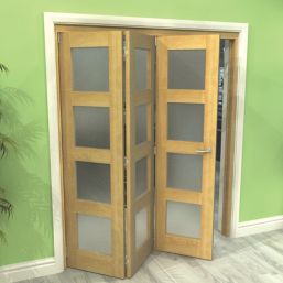 Green & Taylor  3-Door 4-Frosted Light Unfinished Oak Wooden Shaker Internal Bi-Fold Door 2060mm x 1794mm