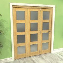 Green & Taylor  3-Door 4-Frosted Light Unfinished Oak Wooden Shaker Internal Bi-Fold Door 2060mm x 1794mm