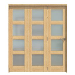 Green & Taylor  3-Door 4-Frosted Light Unfinished Oak Wooden Shaker Internal Bi-Fold Door 2060mm x 1794mm